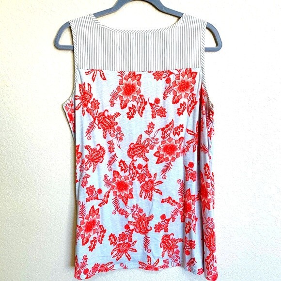 Vintage America red and misty blue floral sleeveless top size S - Picture 2 of 8